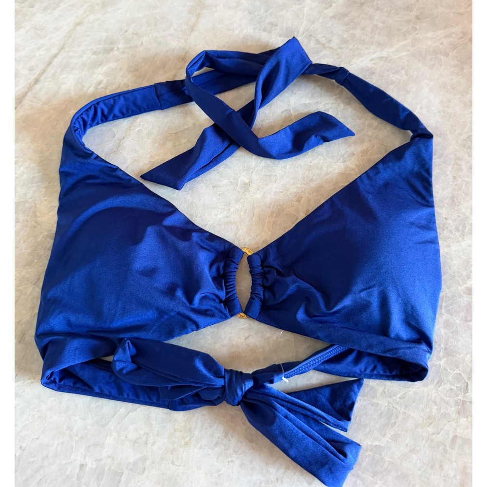 NWOT Trina Turk Royal Blue Halter Bikini Top Gold Ring Detail TT0AB87 Size 6